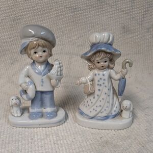 Enesco Hand-Painted Blue and White Figurines